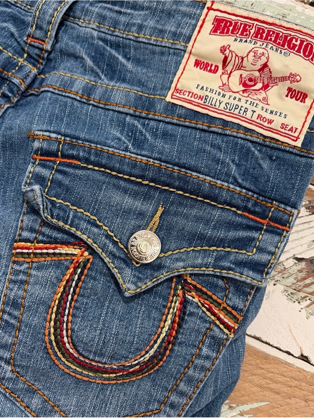 TRUE RELIGION Brand Jeans Straight Billy Super T Colorful Pockets Low Rise Y2K